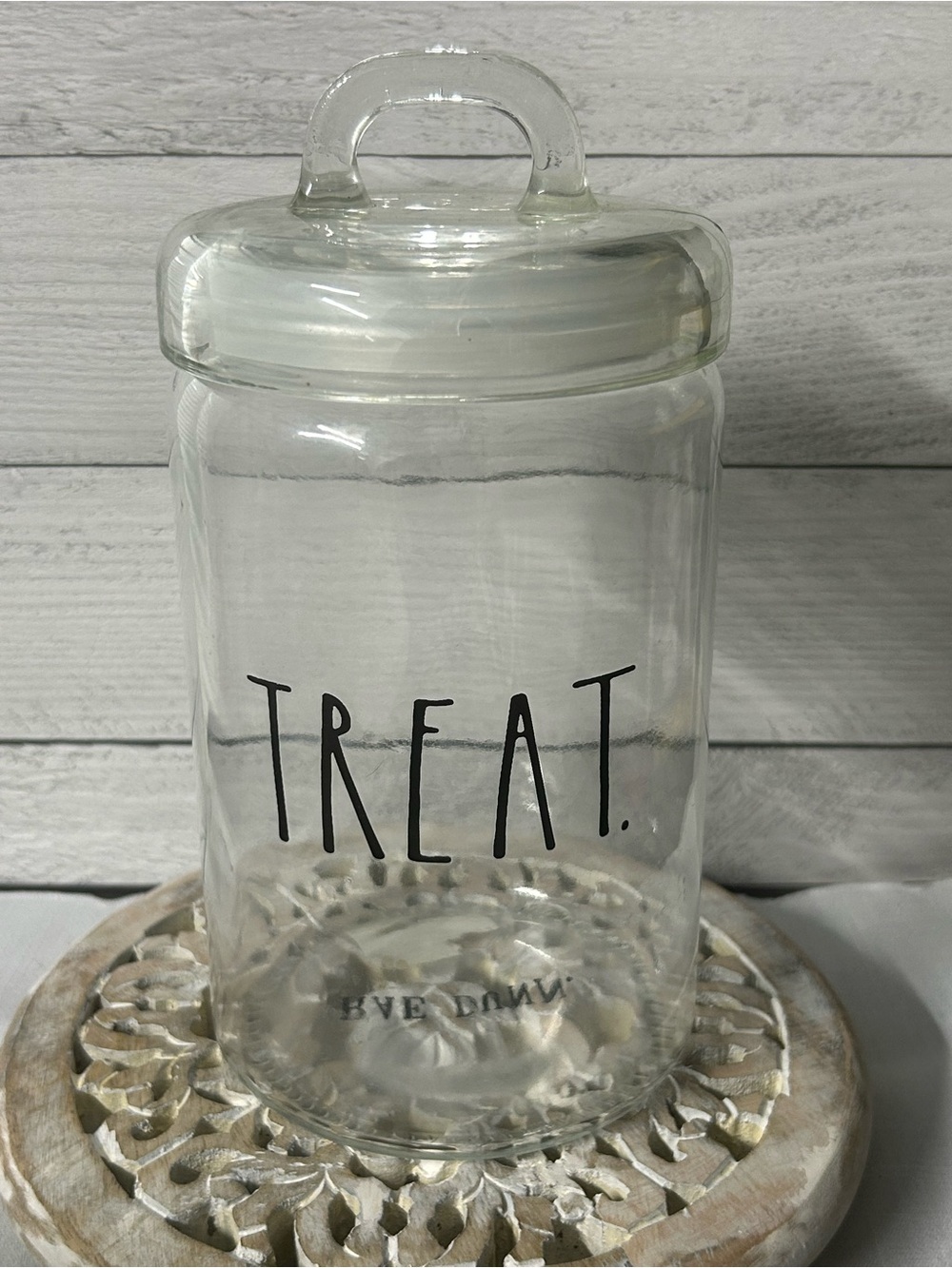 Rae Dunn Clear Glass 'TREAT.' Canister - Black Lettering